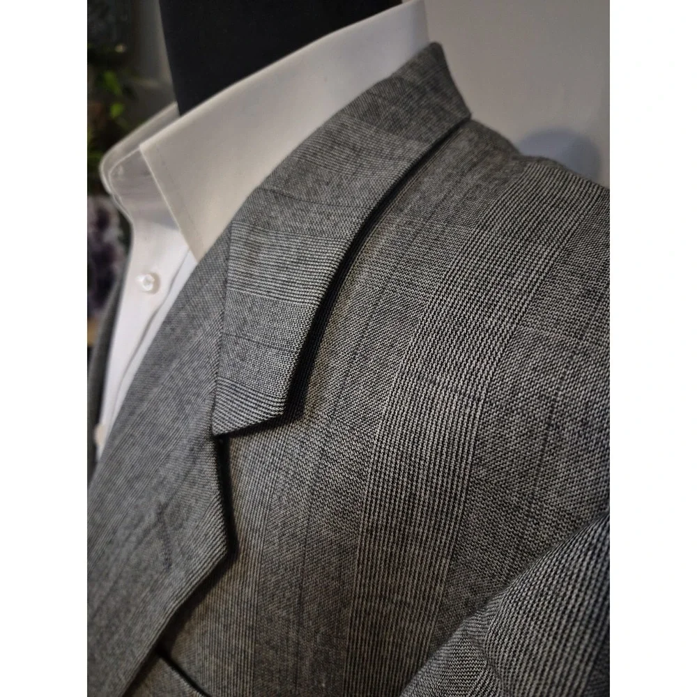 Hart Schaffner Marx Mens 44 L Two Button Wool Sports Coat USA Gray Plaid